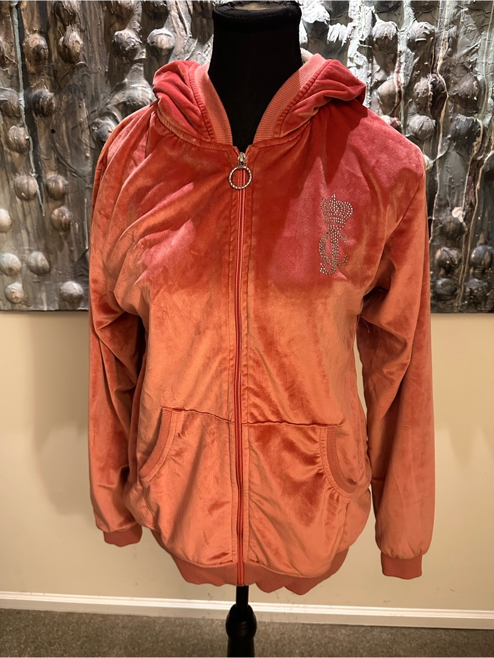 Sweetenu Lg(says2X) Pink Velour Zip-Up Hoodie with Rhinestone Detail